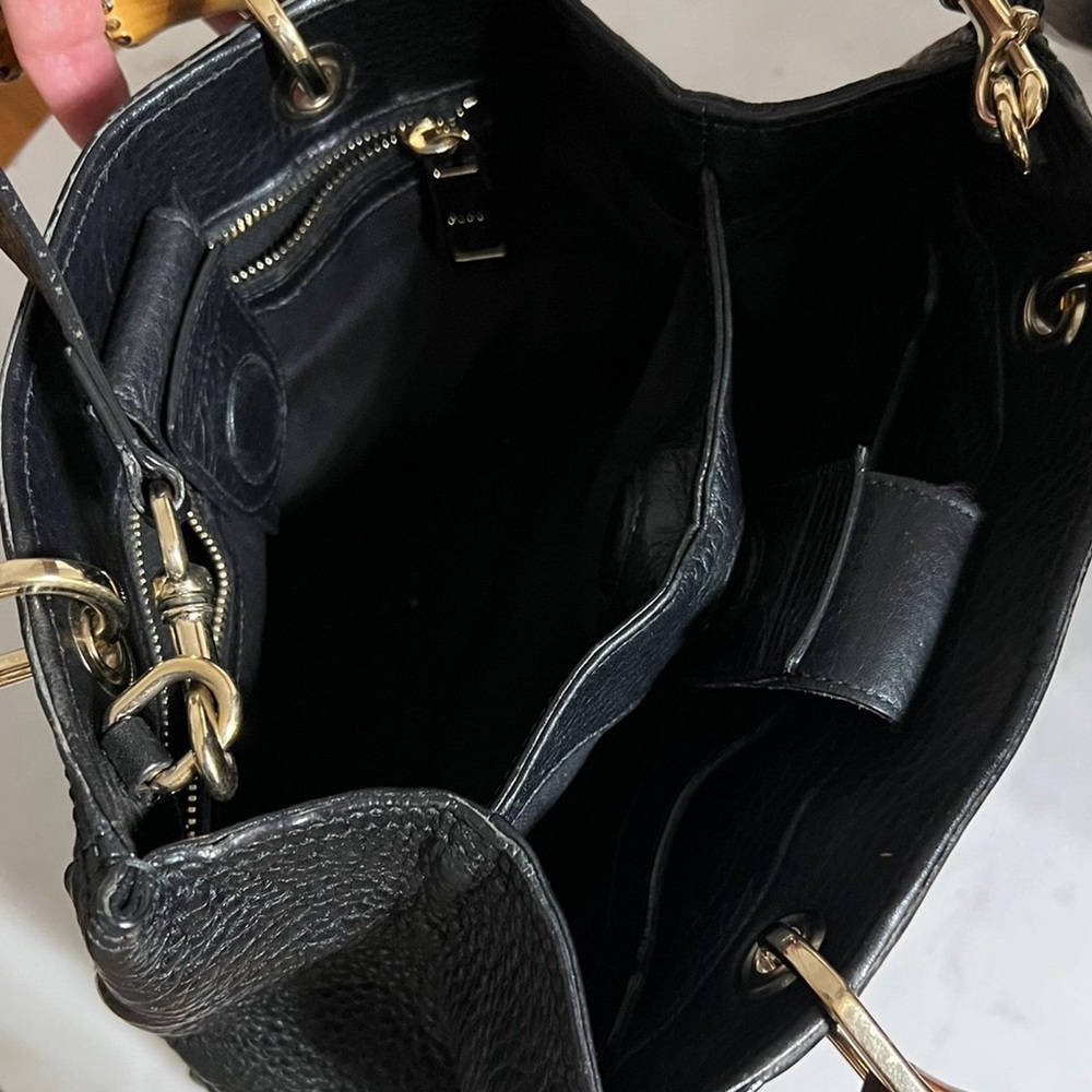 Gucci Taurillon Black Leather, Bamboo Top Handles/Shoulder Bag Tote - Picture 8 of 16